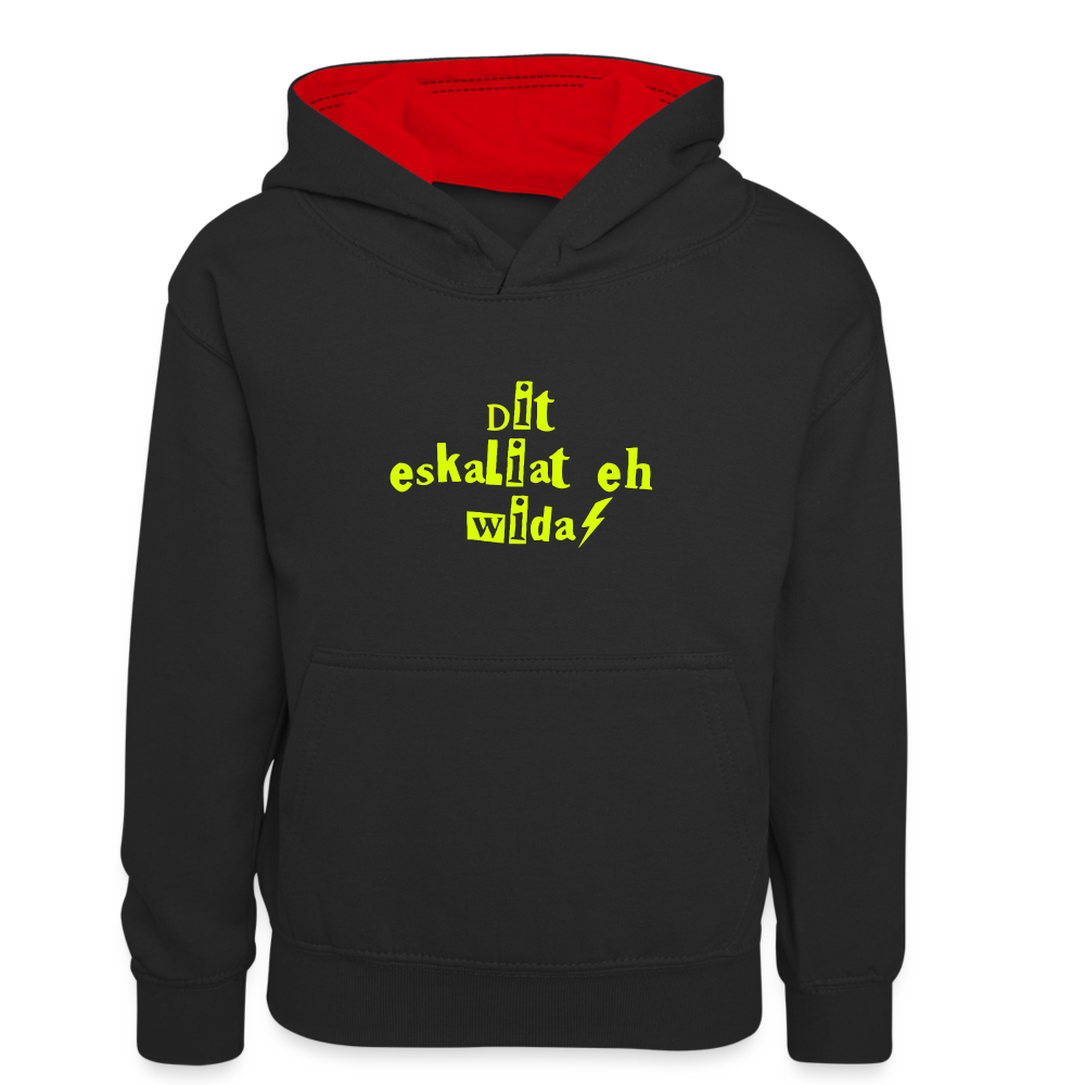 Dit eskaliat eh wilda  - Kinder Kontrast-Hoodie - Schwarz/Rot