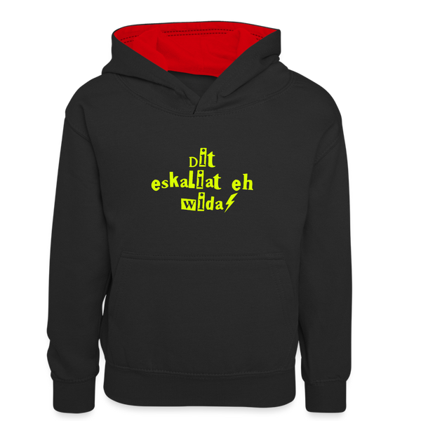 Dit eskaliat eh wilda  - Kinder Kontrast-Hoodie - Schwarz/Rot