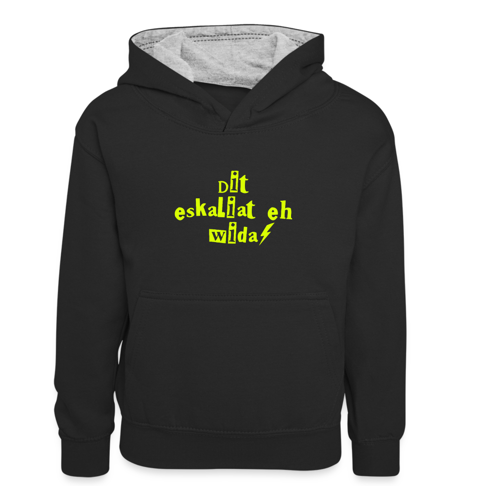 Dit eskaliat eh wilda  - Kinder Kontrast-Hoodie - Schwarz/Grau meliert