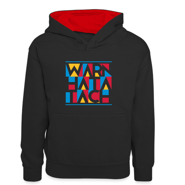 Warn Hata Tach - Kinder Kontrast-Hoodie - Schwarz/Rot