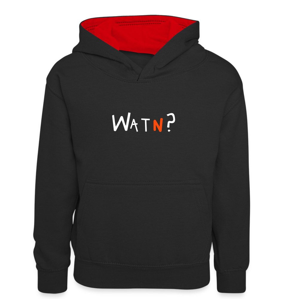WATN? - Kinder Kontrast-Hoodie - Schwarz/Rot