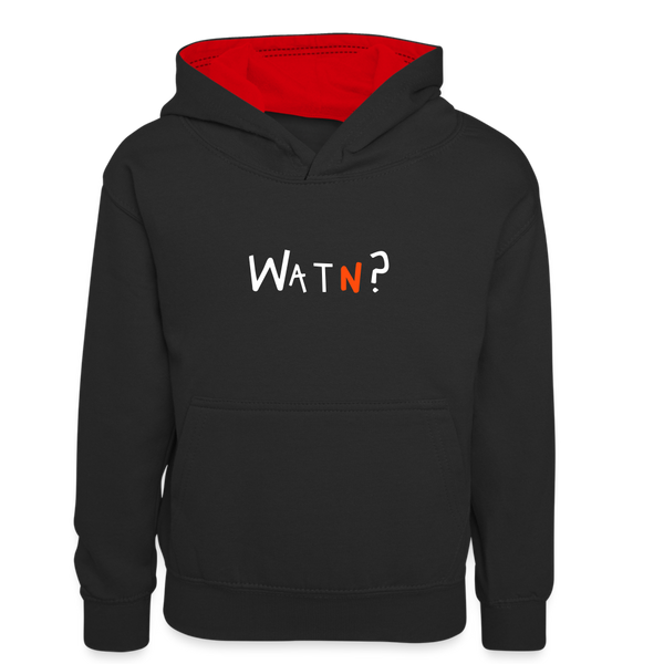 WATN? - Kinder Kontrast-Hoodie - Schwarz/Rot