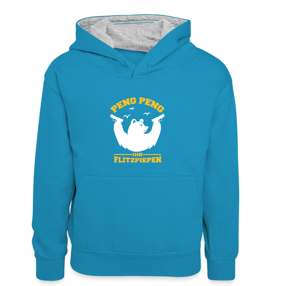 Peng Peng - Kinder Kontrast-Hoodie - Pfauenblau/Grau meliert