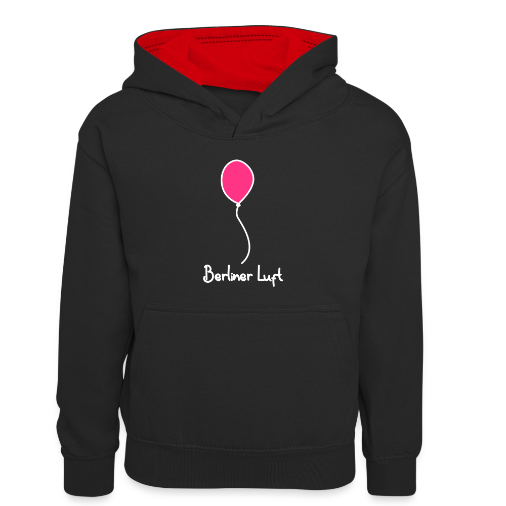 Berliner Luftballon - Kinder Kontrast-Hoodie - Schwarz/Rot