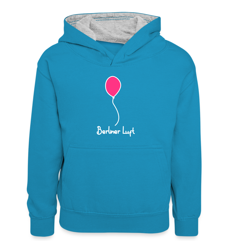 Berliner Luftballon - Kinder Kontrast-Hoodie - Pfauenblau/Grau meliert