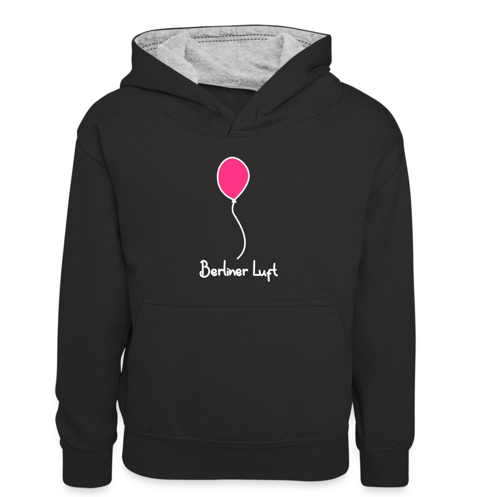 Berliner Luftballon - Kinder Kontrast-Hoodie - Schwarz/Grau meliert