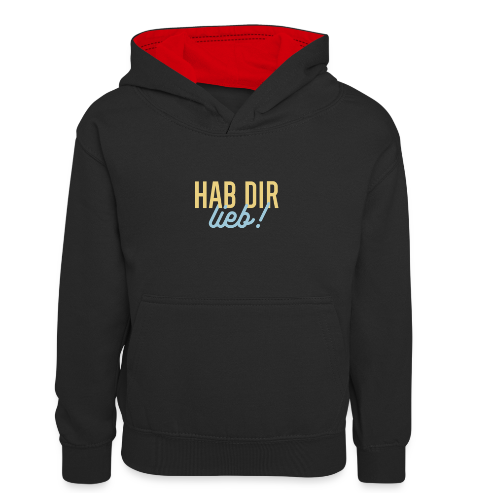 Hab Dir Lieb! - Kinder Kontrast-Hoodie - Schwarz/Rot