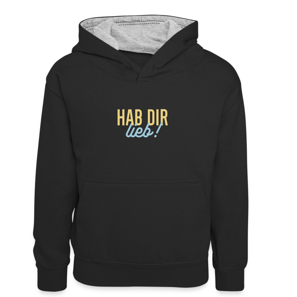 Hab Dir Lieb! - Kinder Kontrast-Hoodie - Schwarz/Grau meliert