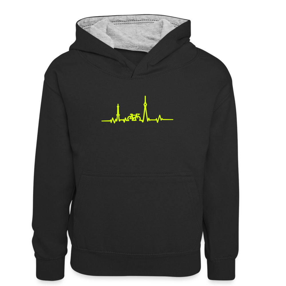 Herzschlag für Fahrradfahrer - Kinder Kontrast-Hoodie - Schwarz/Grau meliert