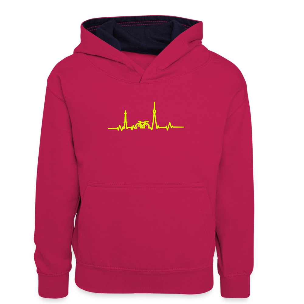 Herzschlag für Fahrradfahrer - Kinder Kontrast-Hoodie - Pink/Navy