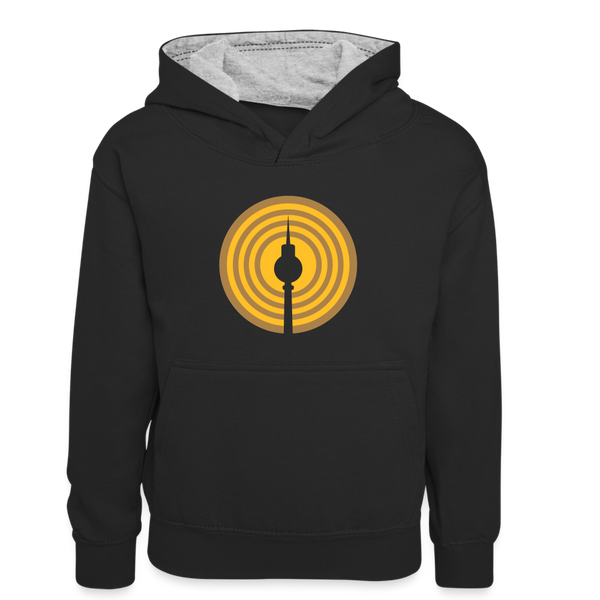 Berlin im Fokus - Kinder Kontrast-Hoodie - Schwarz/Grau meliert