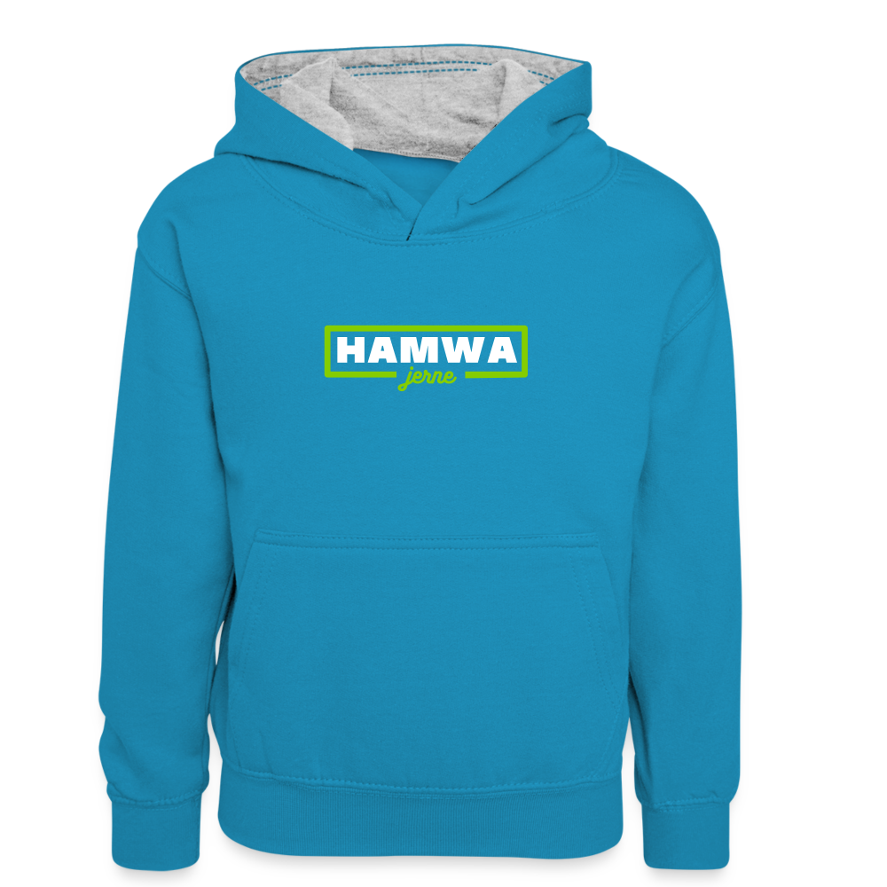 hamwa - Kinder Kontrast-Hoodie - Pfauenblau/Grau meliert