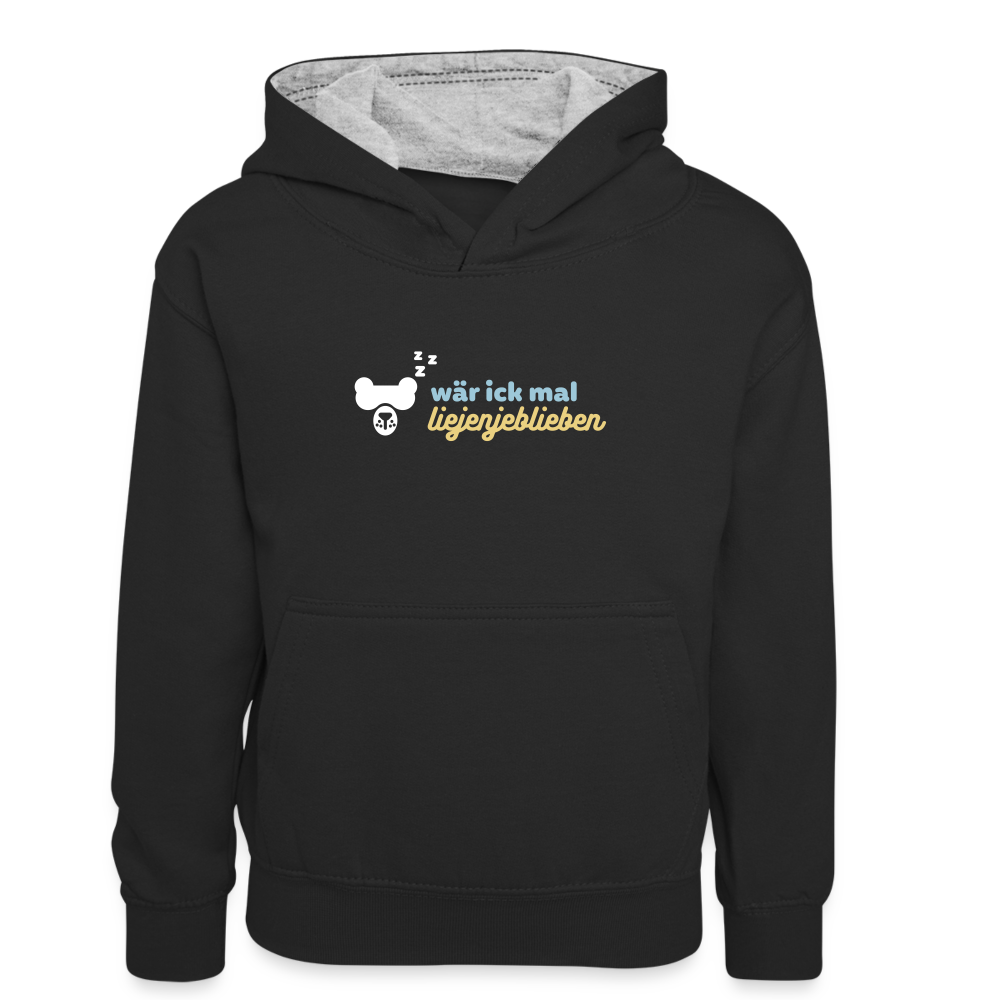 wär ick mal liejenjeblieben - Kinder Kontrast-Hoodie - Schwarz/Grau meliert