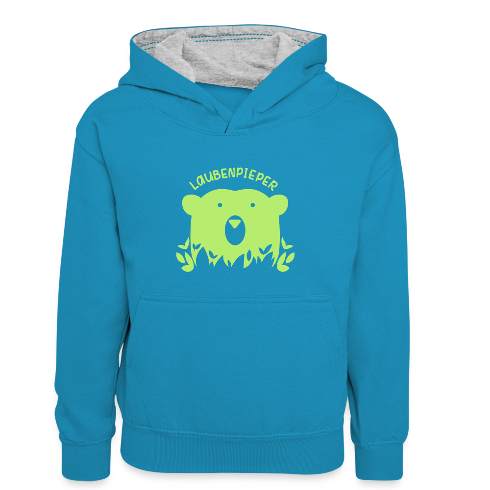 Laubenpieper - Kinder Kontrast-Hoodie - Pfauenblau/Grau meliert