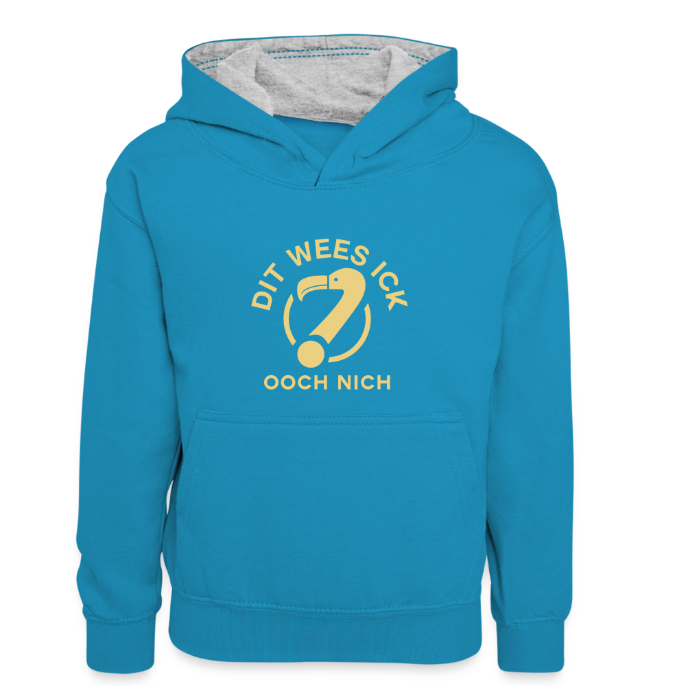 Dit Wees Ick Ooch Nich - Kinder Kontrast-Hoodie - Pfauenblau/Grau meliert