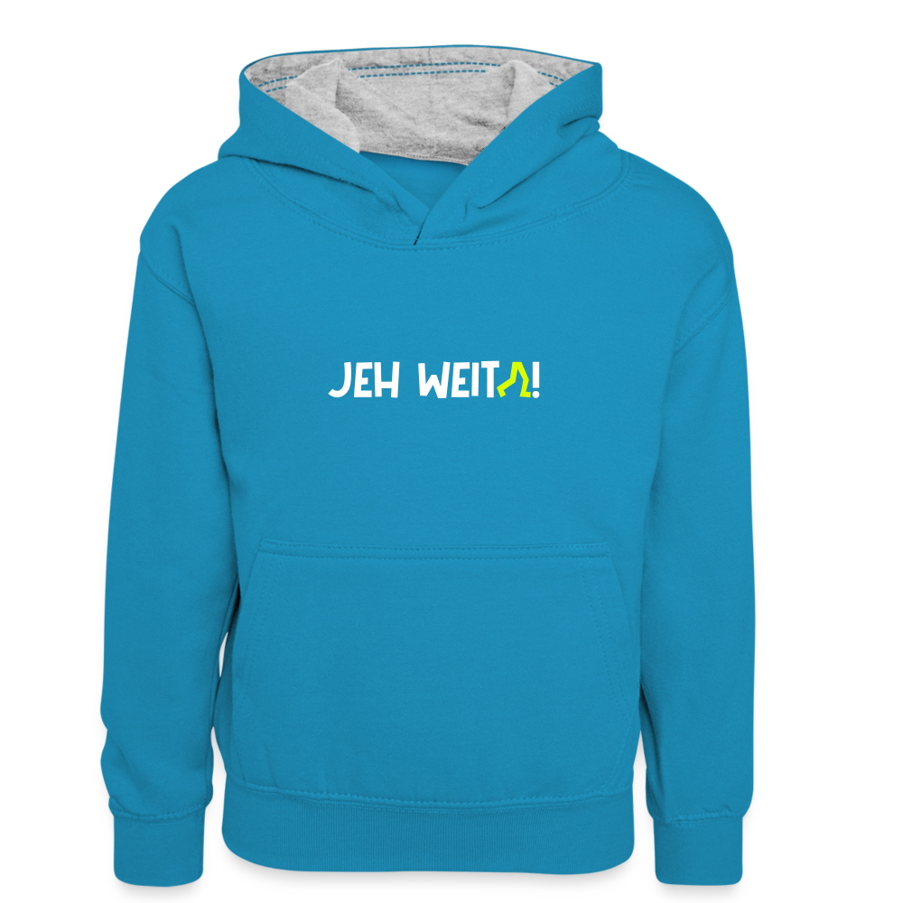 Jeh Weita! - Kinder Kontrast-Hoodie - Pfauenblau/Grau meliert