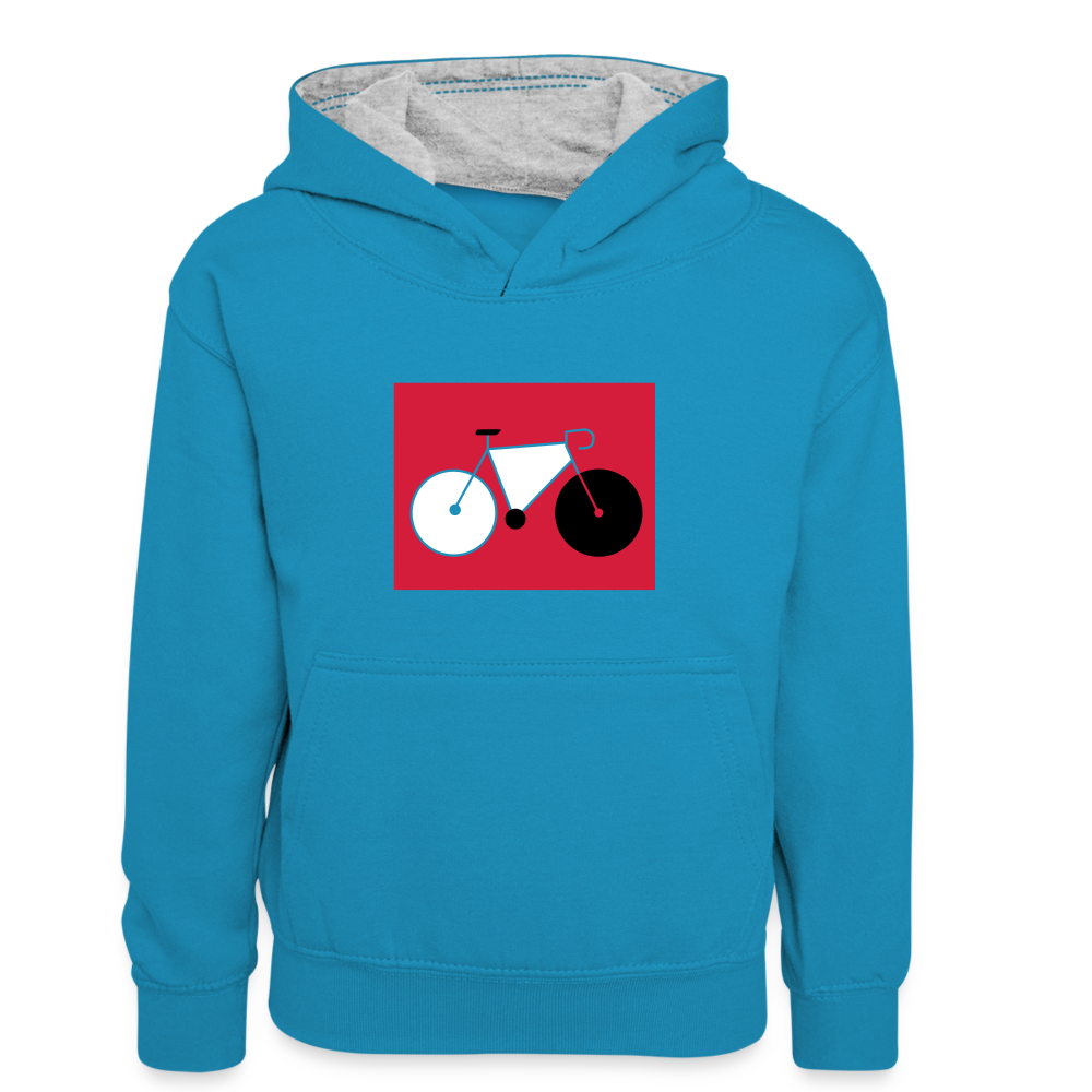 Berliner Tretmühle - Kinder Kontrast-Hoodie - Pfauenblau/Grau meliert