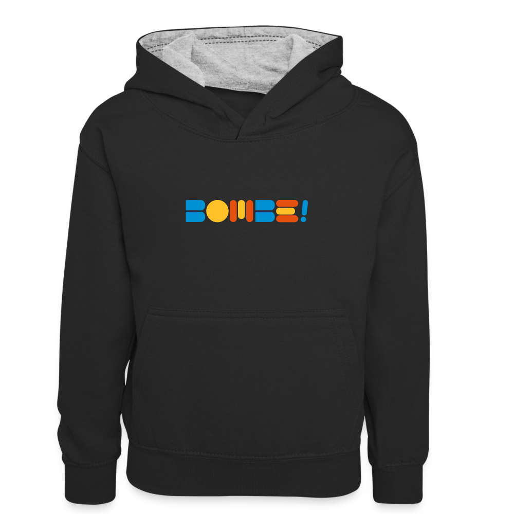 Bombe! - Kinder Kontrast-Hoodie - Schwarz/Grau meliert