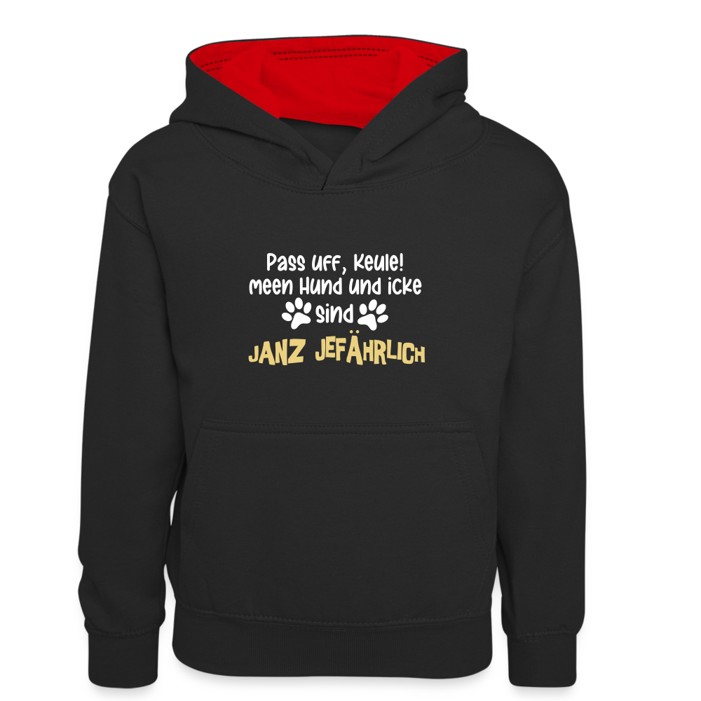 Janz Jefährlich - Kinder Kontrast-Hoodie - Schwarz/Rot