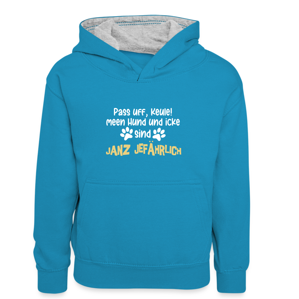Janz Jefährlich - Kinder Kontrast-Hoodie - Pfauenblau/Grau meliert