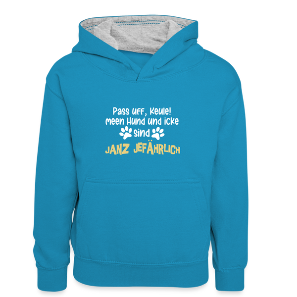 Janz Jefährlich - Kinder Kontrast-Hoodie - Pfauenblau/Grau meliert