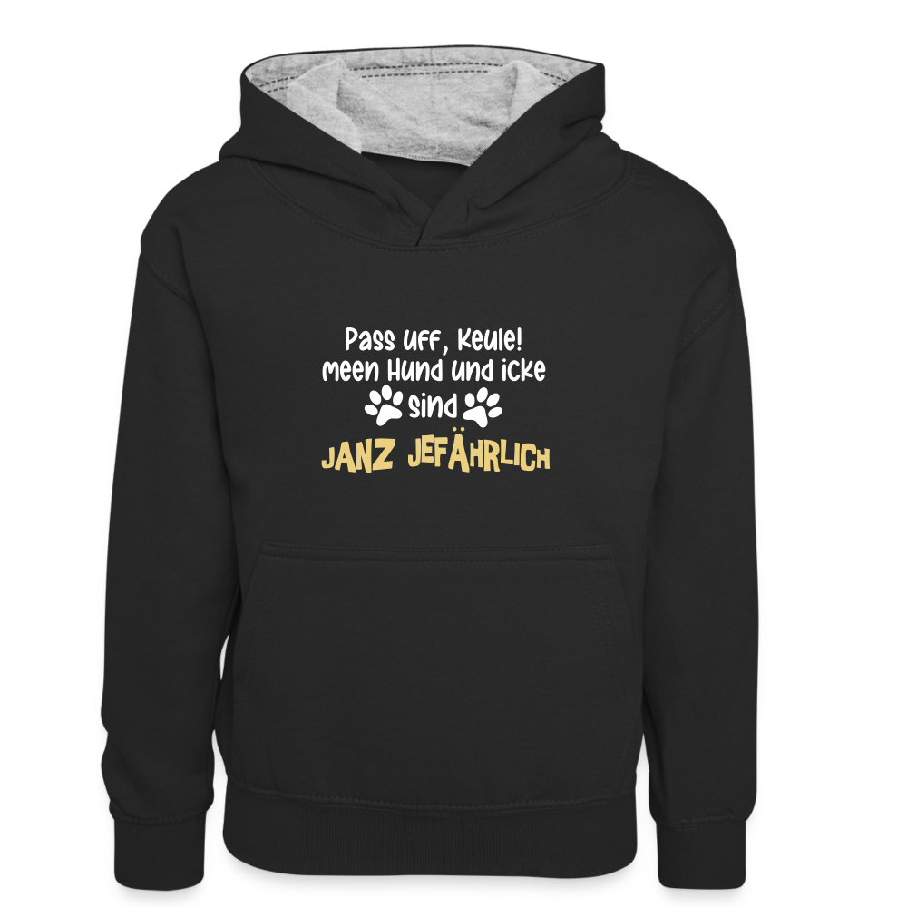 Janz Jefährlich - Kinder Kontrast-Hoodie - Schwarz/Grau meliert