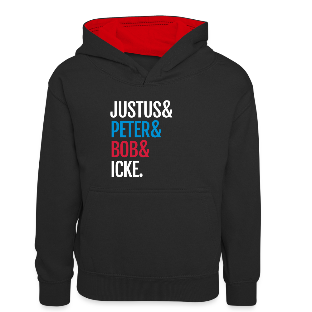 Justus & Peter & Bob & Icke - Kinder Kontrast-Hoodie - Schwarz/Rot