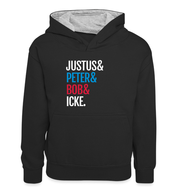 Justus & Peter & Bob & Icke - Kinder Kontrast-Hoodie - Schwarz/Grau meliert