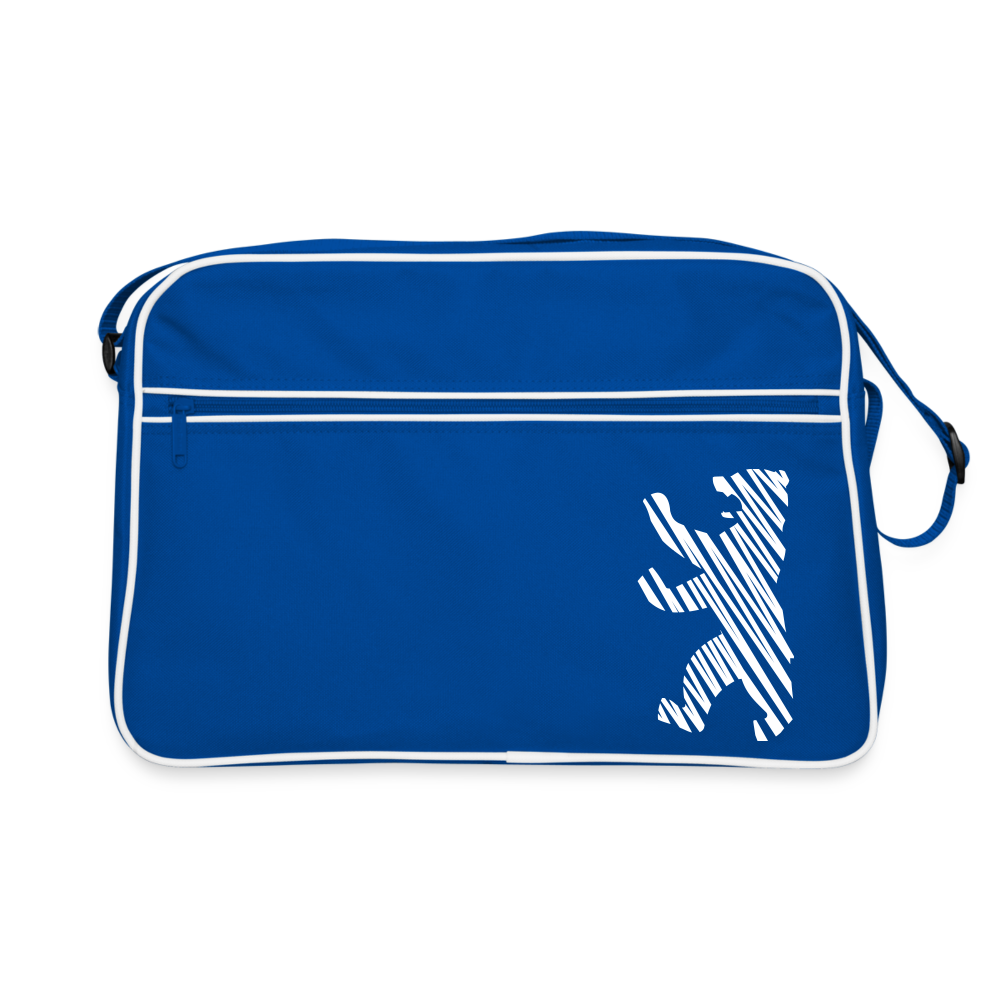 Berliner Bär im Netz - weiß - Retro Tasche - Blau/Weiß