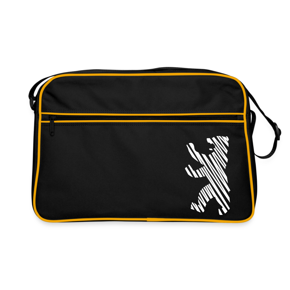 Berliner Bär im Netz - weiß - Retro Tasche - Schwarz/Gold