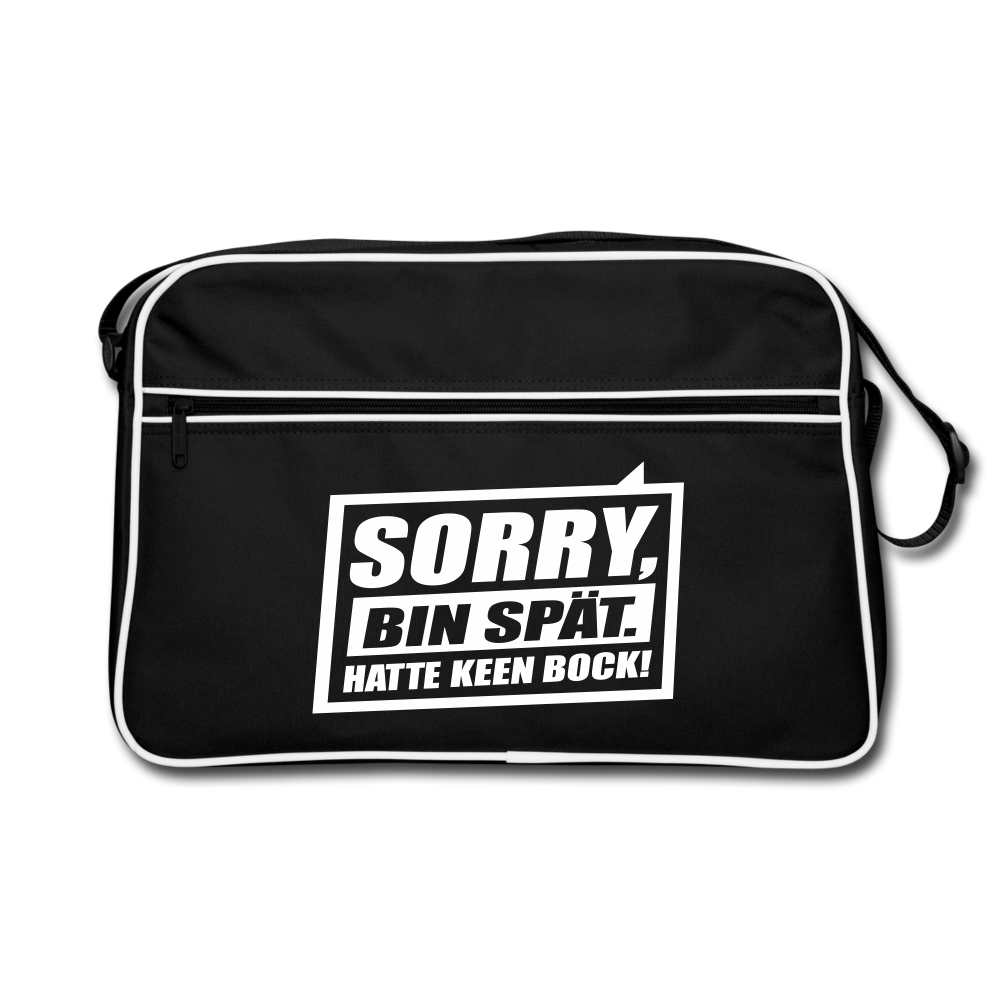 Sorry, ick bin spät. Hatte keen Bock. - Retro Tasche - Schwarz/Weiß