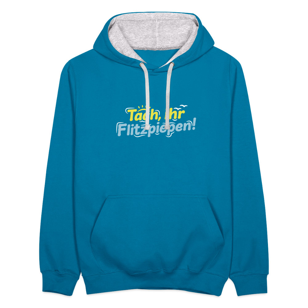 Tach, ihr Flitzpiepen! - Kontrast Hoodie - Pfauenblau/Grau meliert