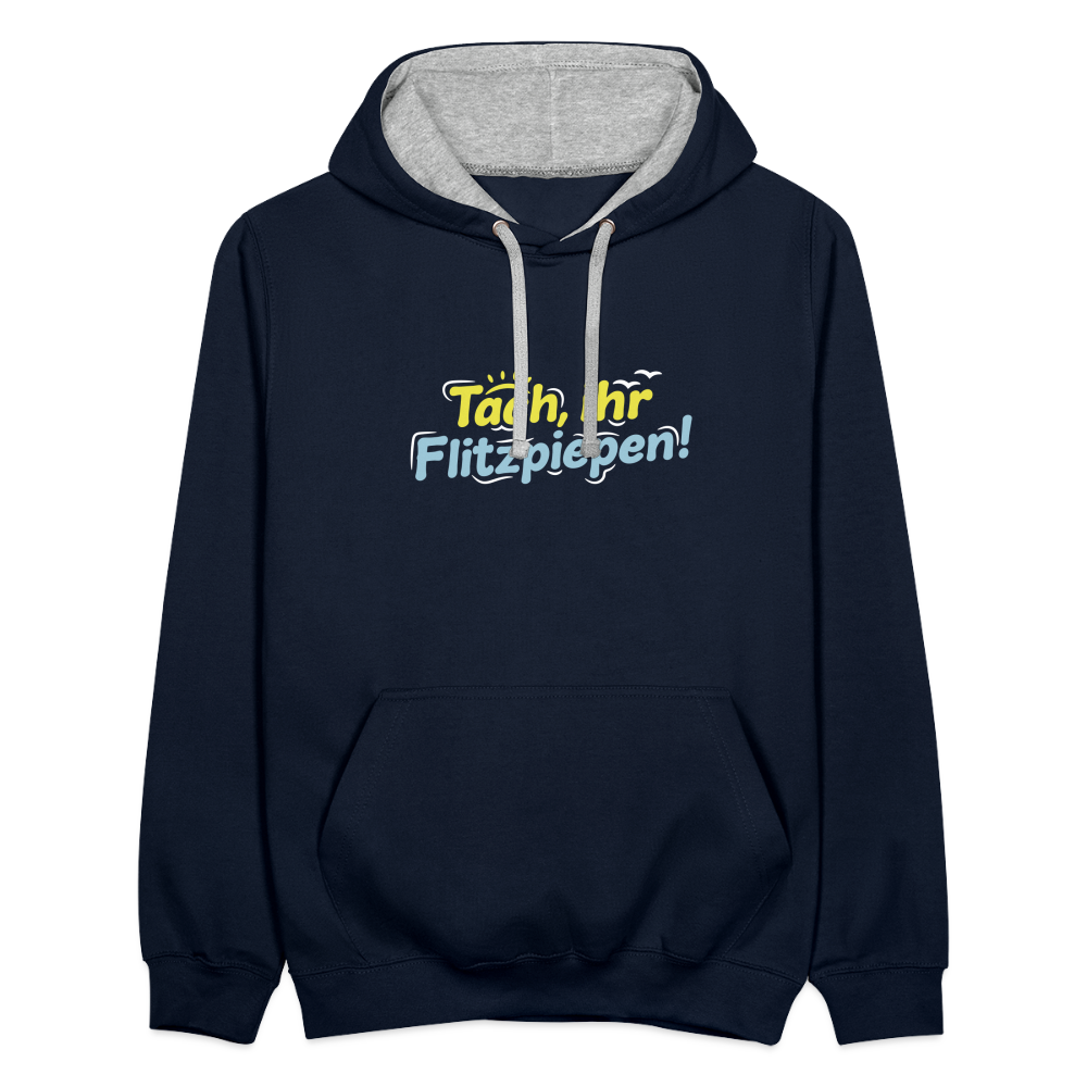 Tach, ihr Flitzpiepen! - Kontrast Hoodie - Navy/Grau meliert