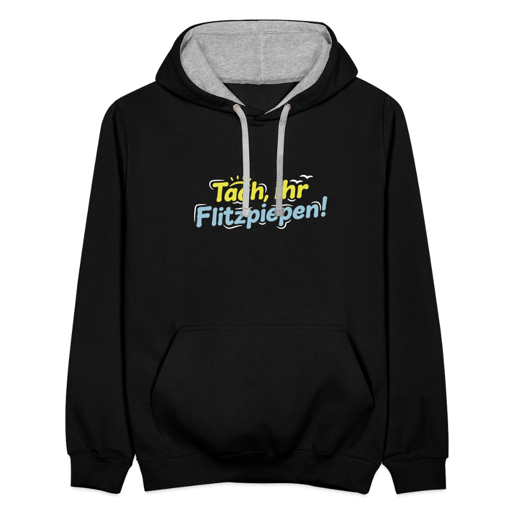 Tach, ihr Flitzpiepen! - Kontrast Hoodie - Schwarz/Grau meliert