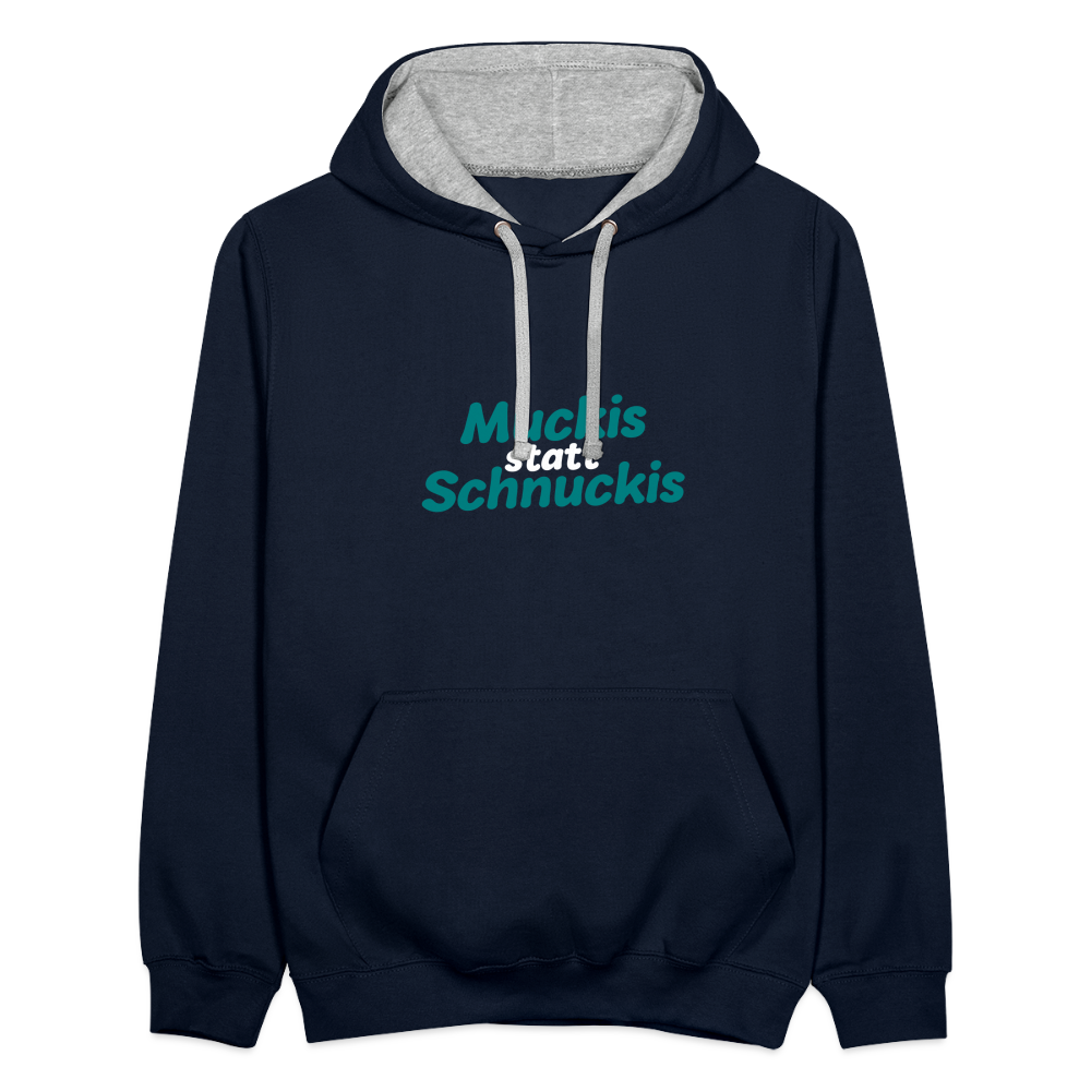 Muckis statt Schnuckis - Kontrast Hoodie - Navy/Grau meliert