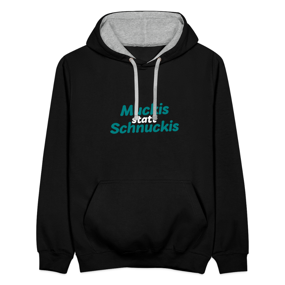 Muckis statt Schnuckis - Kontrast Hoodie - Schwarz/Grau meliert