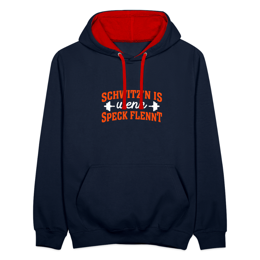 Schwitz'n is wenn Speck flennt - Kontrast Hoodie - Navy/Rot