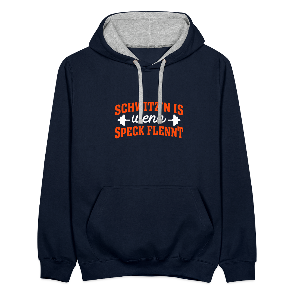 Schwitz'n is wenn Speck flennt - Kontrast Hoodie - Navy/Grau meliert
