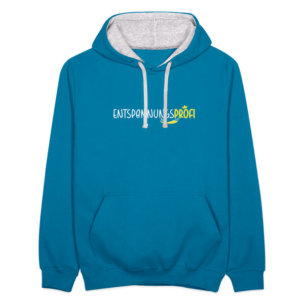 Entspannungsprofi - Kontrast Hoodie - Pfauenblau/Grau meliert