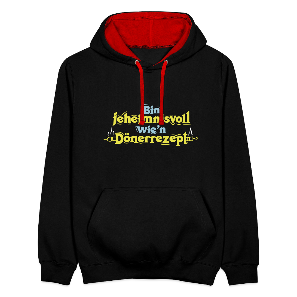Bin jeheimnisvoll wie'n Dönerrezept. - Kontrast Hoodie - Schwarz/Rot
