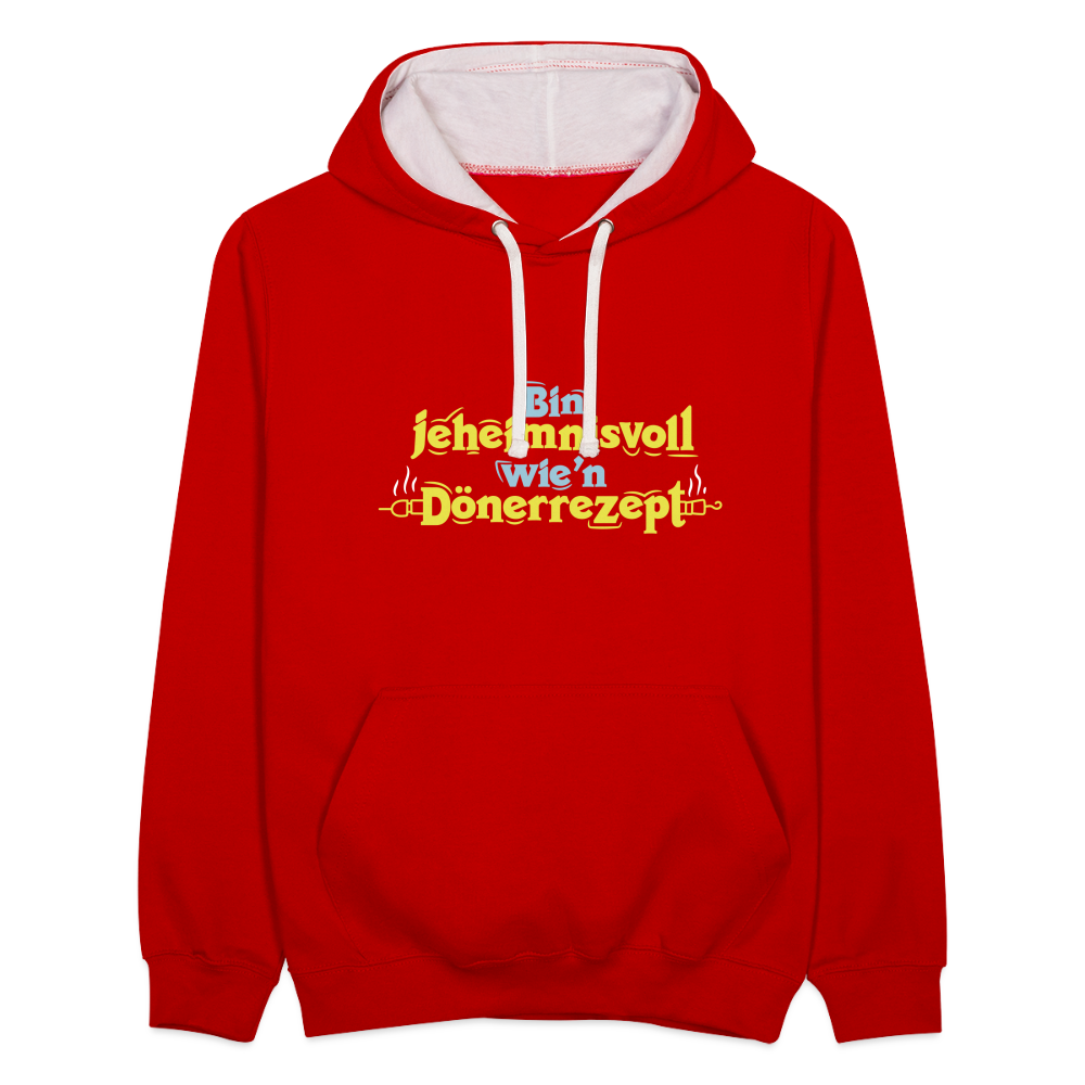 Bin jeheimnisvoll wie'n Dönerrezept. - Kontrast Hoodie - Rot/Weiß