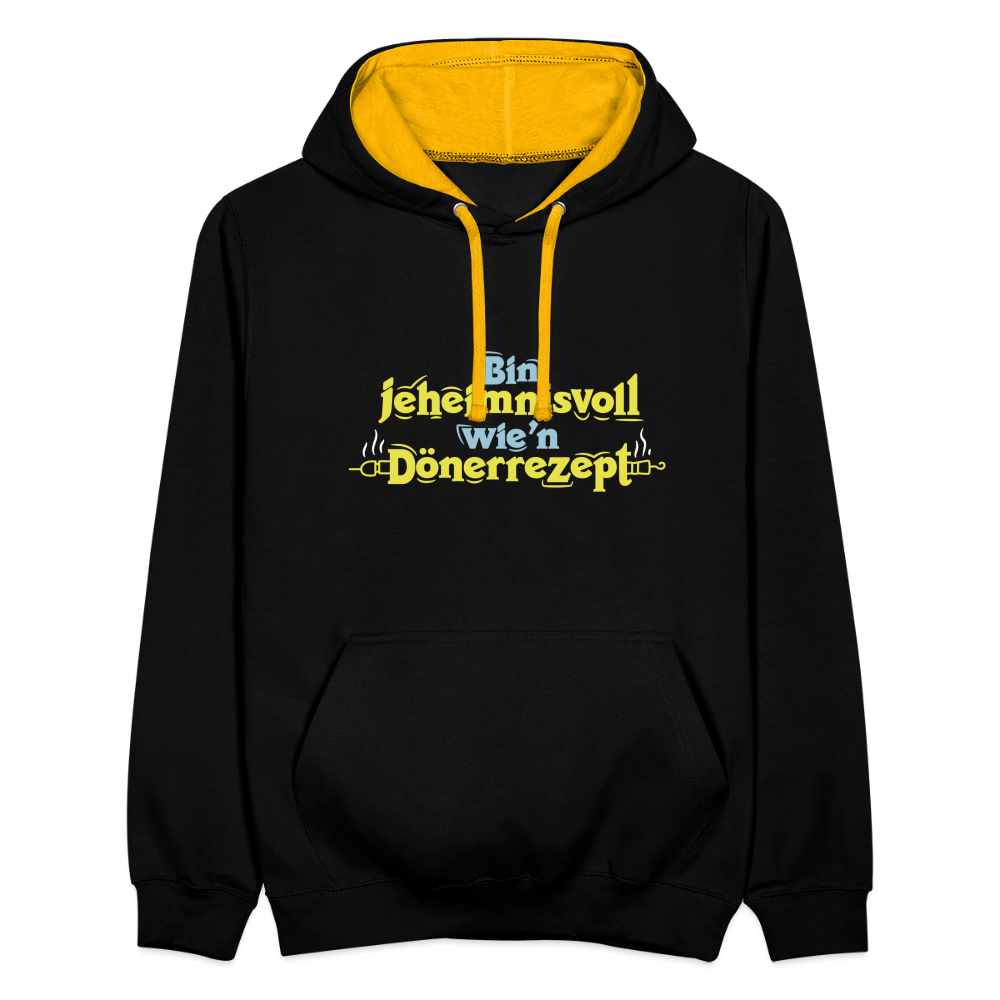 Bin jeheimnisvoll wie'n Dönerrezept. - Kontrast Hoodie - Schwarz/Gold