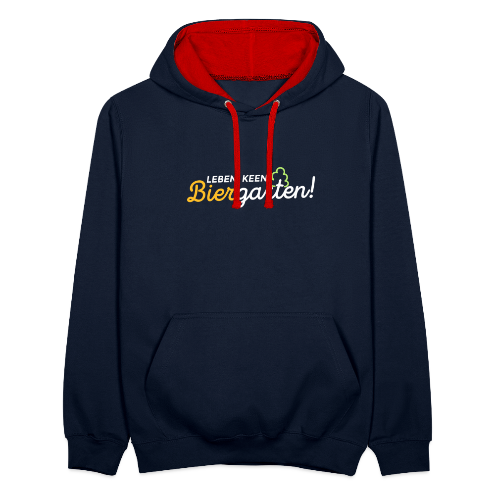 Leben, keen Biergarten! - Kontrast Hoodie - Navy/Rot