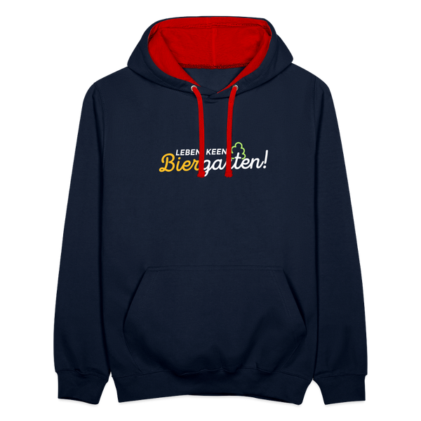 Leben, keen Biergarten! - Kontrast Hoodie - Navy/Rot