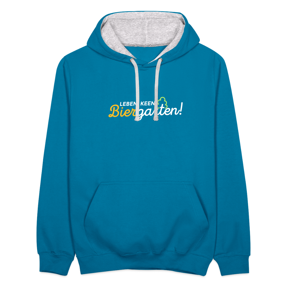 Leben, keen Biergarten! - Kontrast Hoodie - Pfauenblau/Grau meliert