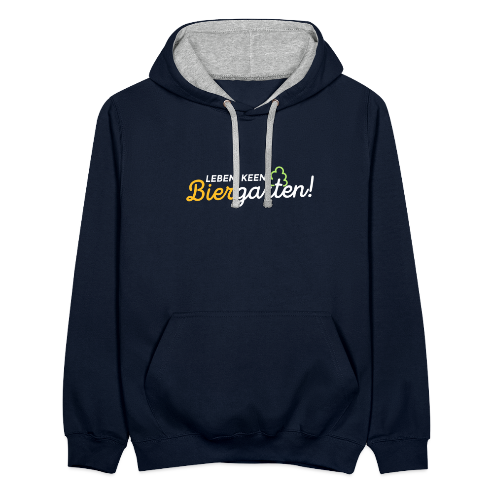 Leben, keen Biergarten! - Kontrast Hoodie - Navy/Grau meliert