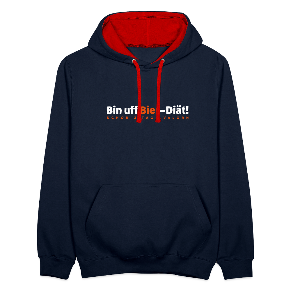 Bin uff Bier-Diät! (schon 3 Tage valorn) - Kontrast Hoodie - Navy/Rot