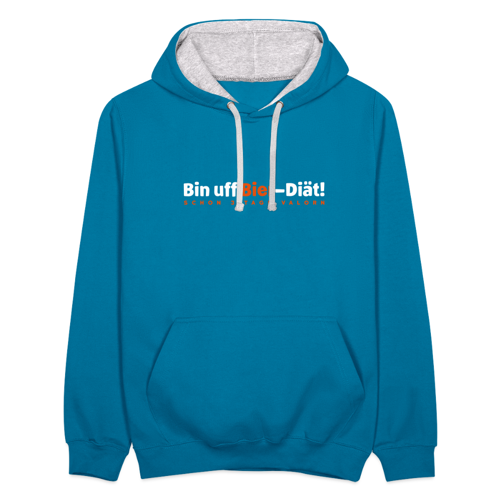 Bin uff Bier-Diät! (schon 3 Tage valorn) - Kontrast Hoodie - Pfauenblau/Grau meliert