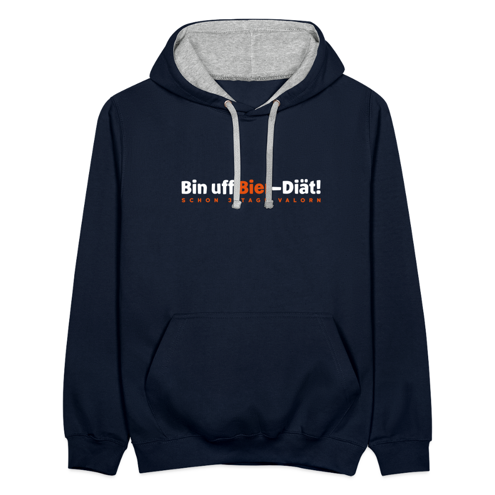 Bin uff Bier-Diät! (schon 3 Tage valorn) - Kontrast Hoodie - Navy/Grau meliert