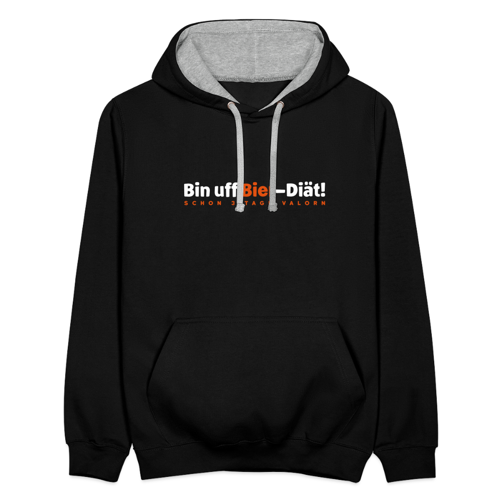 Bin uff Bier-Diät! (schon 3 Tage valorn) - Kontrast Hoodie - Schwarz/Grau meliert